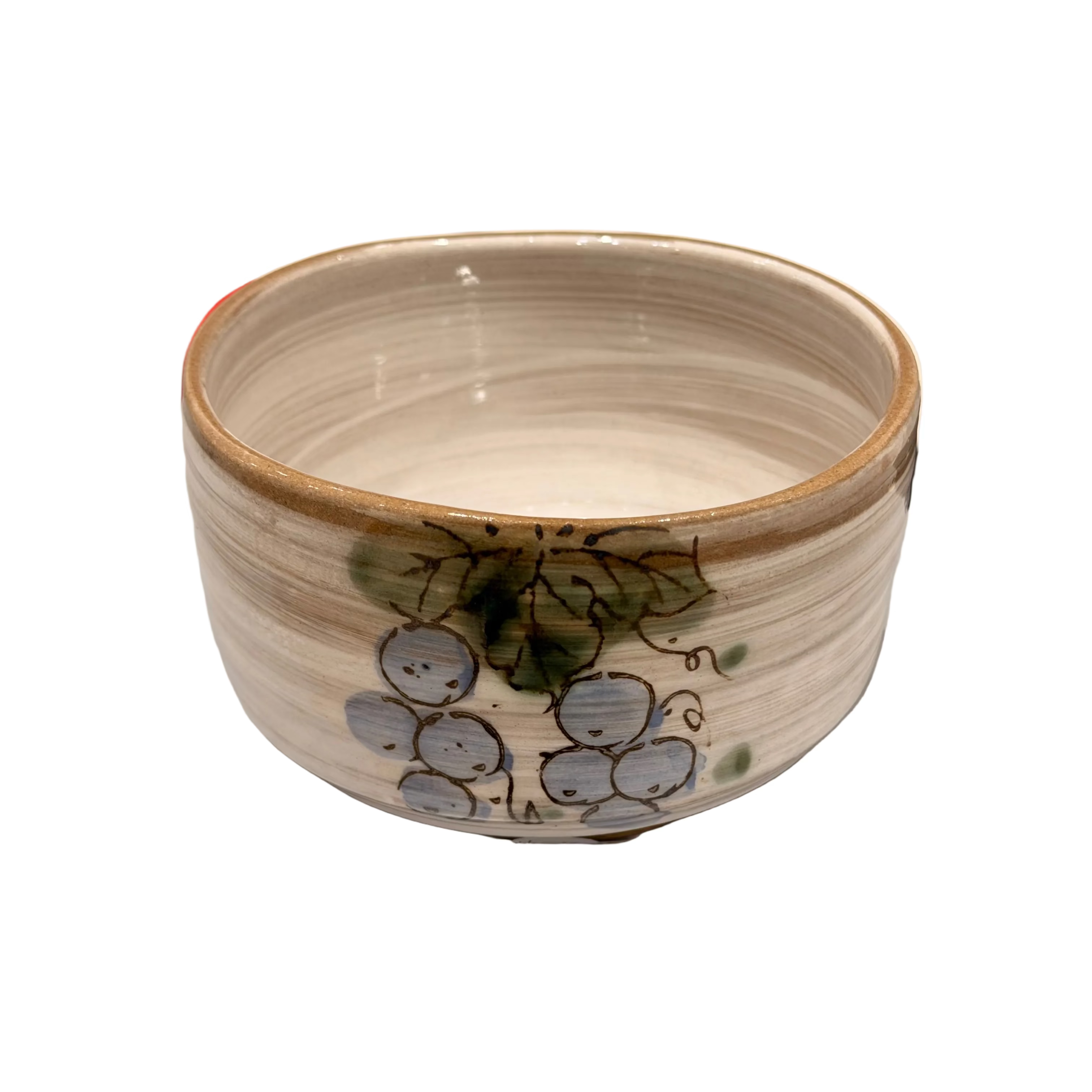 Mino ware matcha bowl with grape design