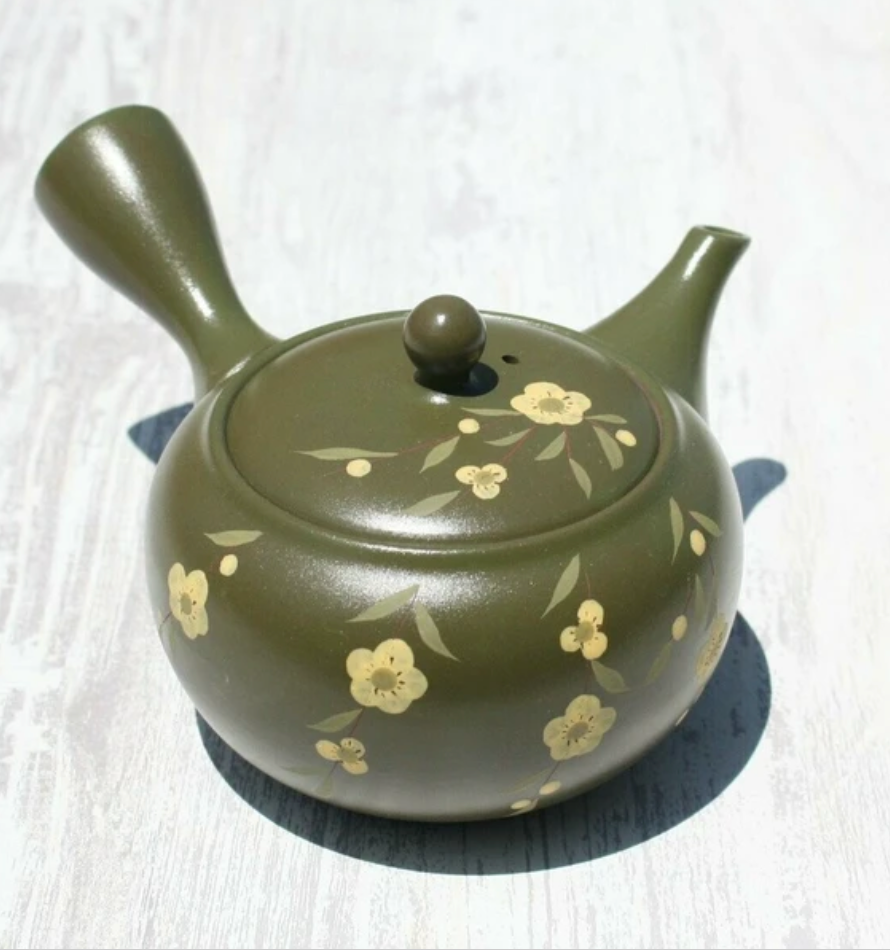 Olive Green Leaf Kyusu Teapot