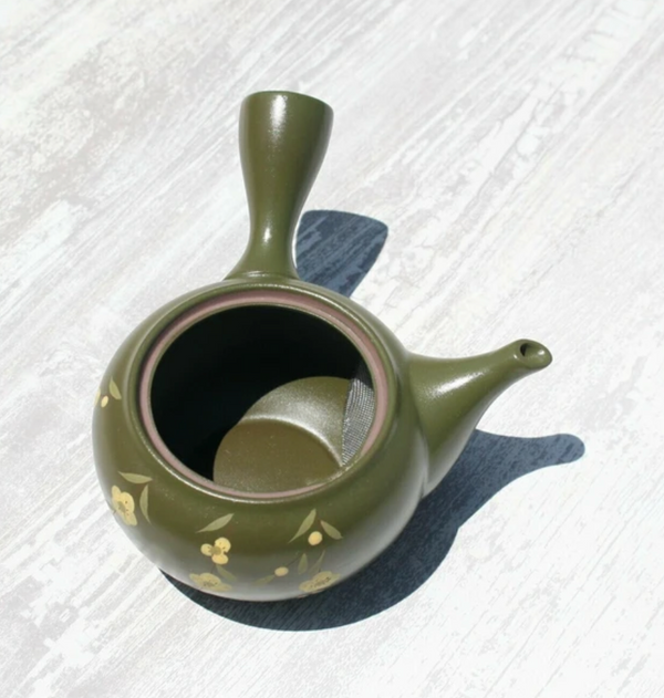 Olive Green Leaf Kyusu Teapot