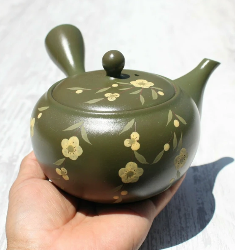 Olive Green Leaf Kyusu Teapot