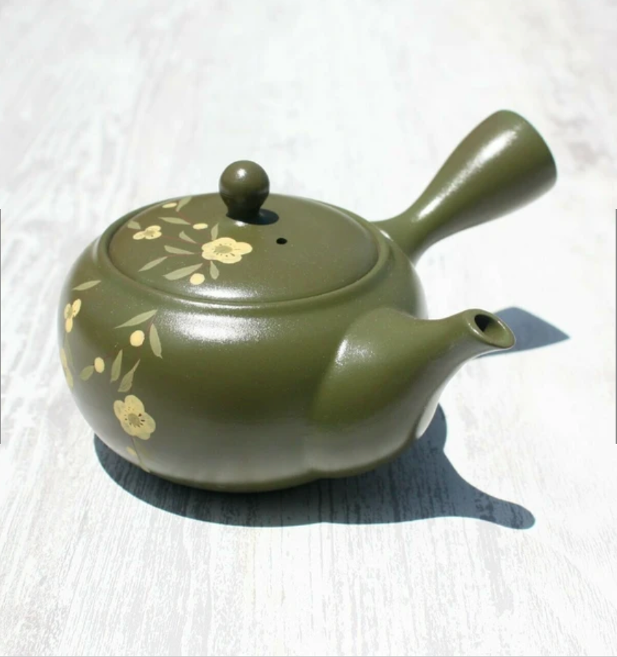 Olive Green Leaf Kyusu Teapot