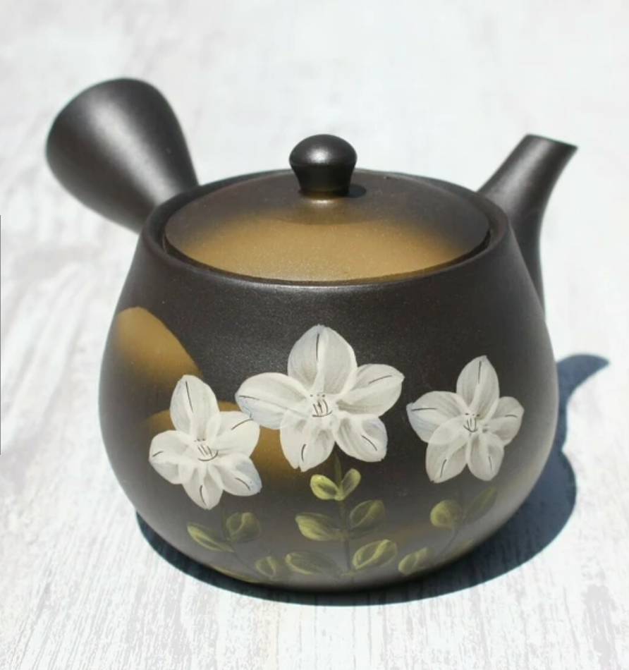 Black Floral Kyusu Teapot