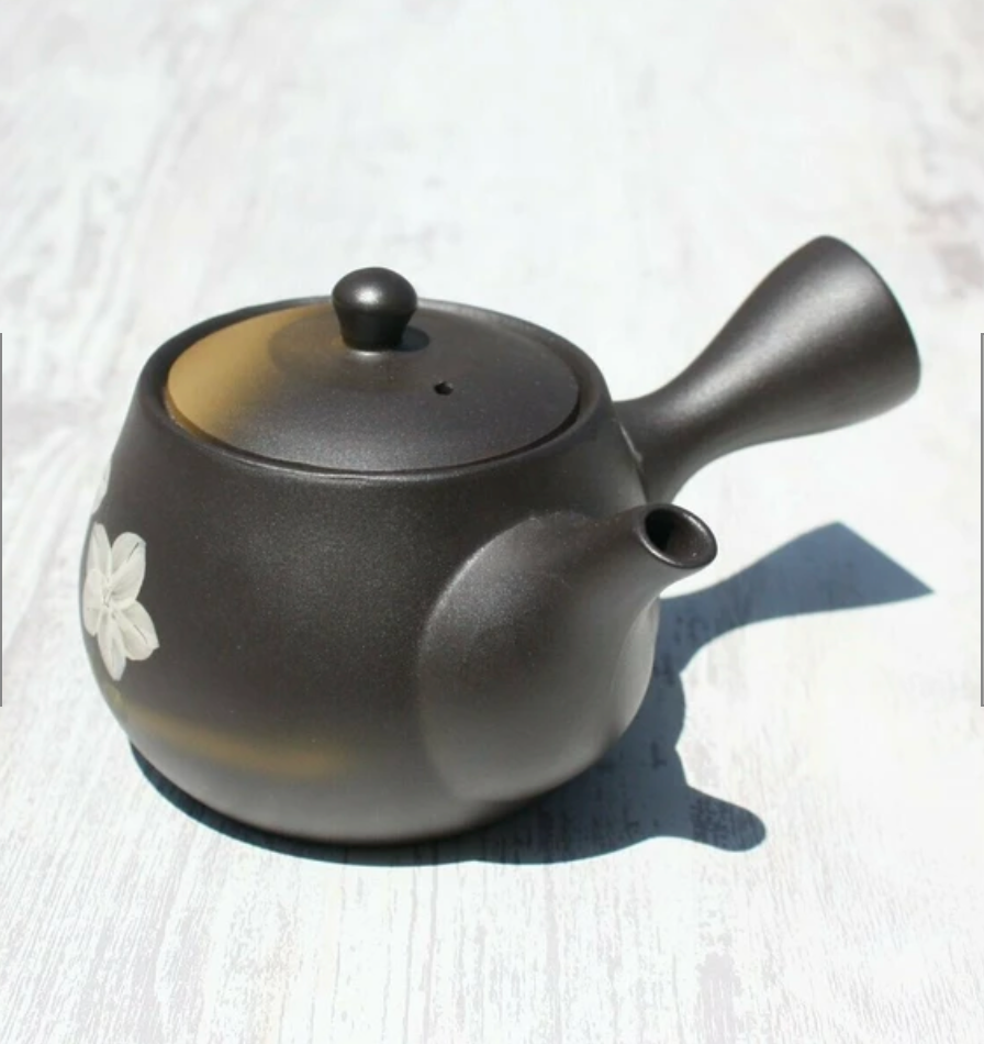 Black Floral Kyusu Teapot