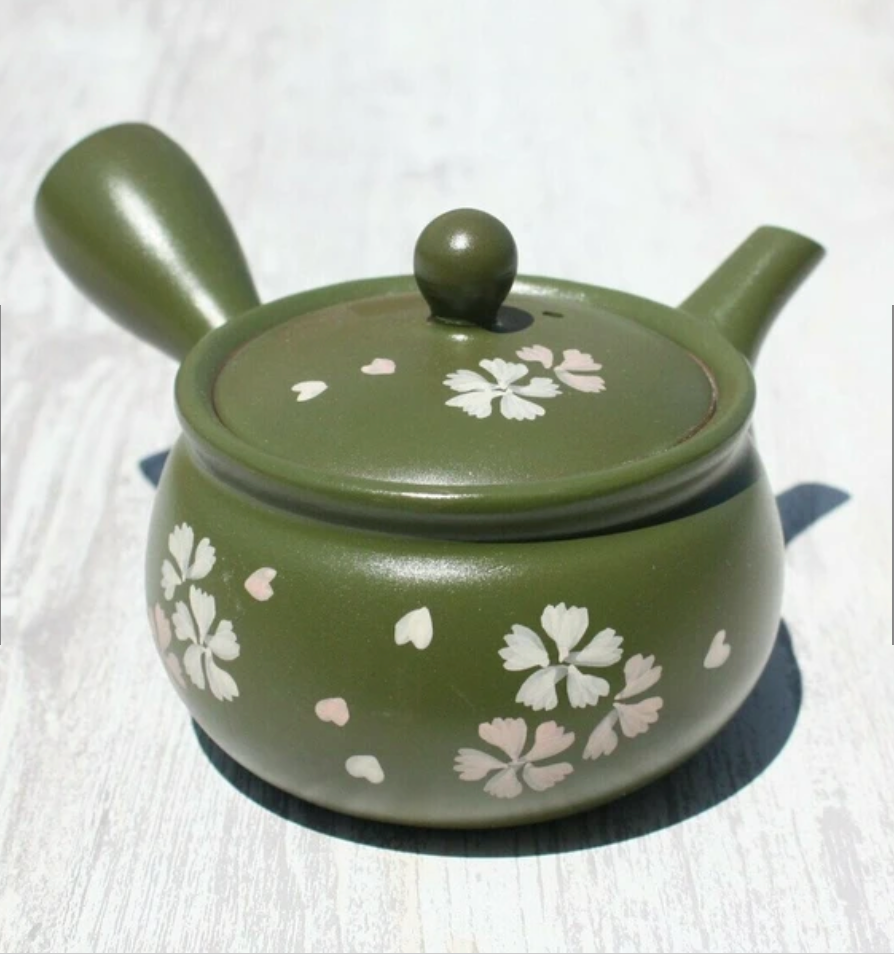 Green Sakura Kyusu Teapot
