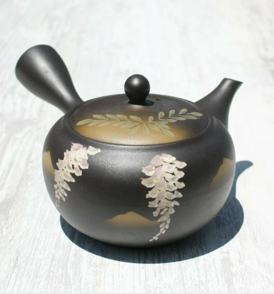 Black & Gold Botanical Kyusu Teapot