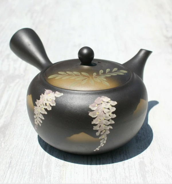 Black & Gold Botanical Kyusu Teapot