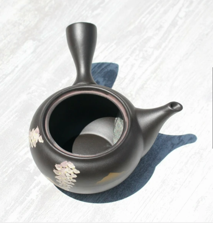 Black & Gold Botanical Kyusu Teapot