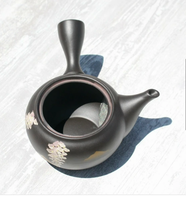 Black & Gold Botanical Kyusu Teapot