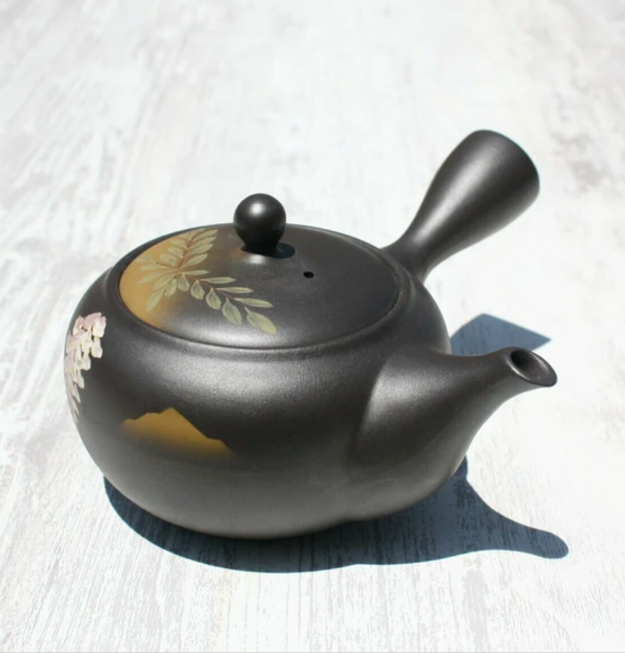Black & Gold Botanical Kyusu Teapot